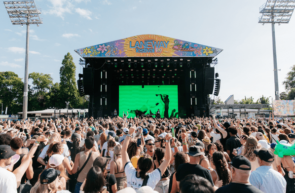 what’s on gold coast crowd at Laneway Festival watching a live music set on the main outdoor stage during a sunny daytime show